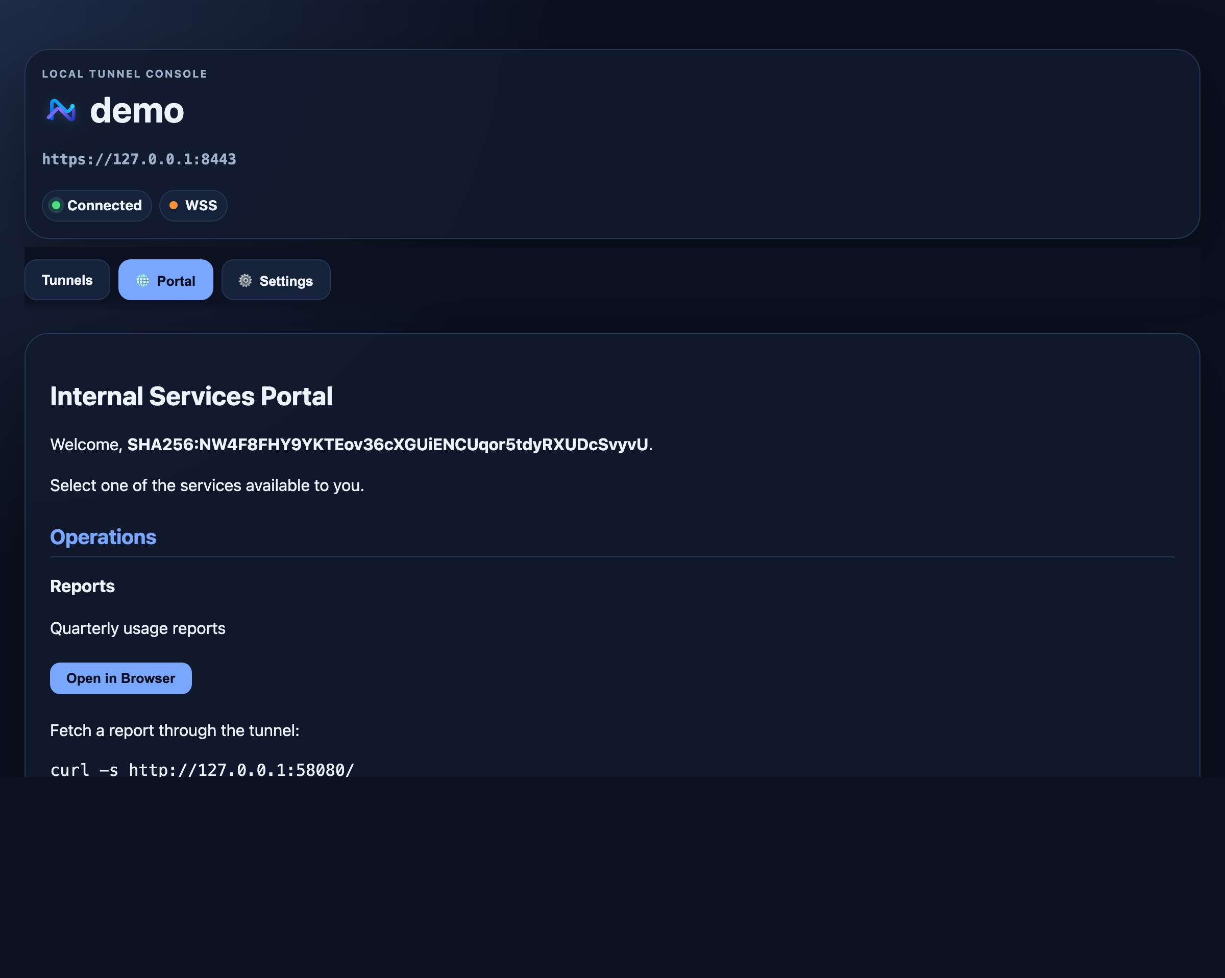 ntwire Internal Services Portal listing the services this identity is allowed to open